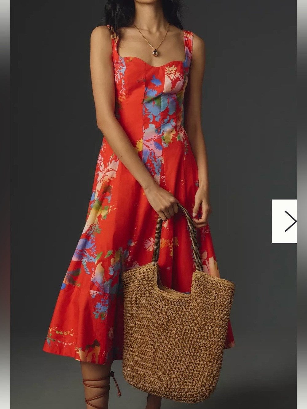 Anthropologie Red Floral Midi Dress